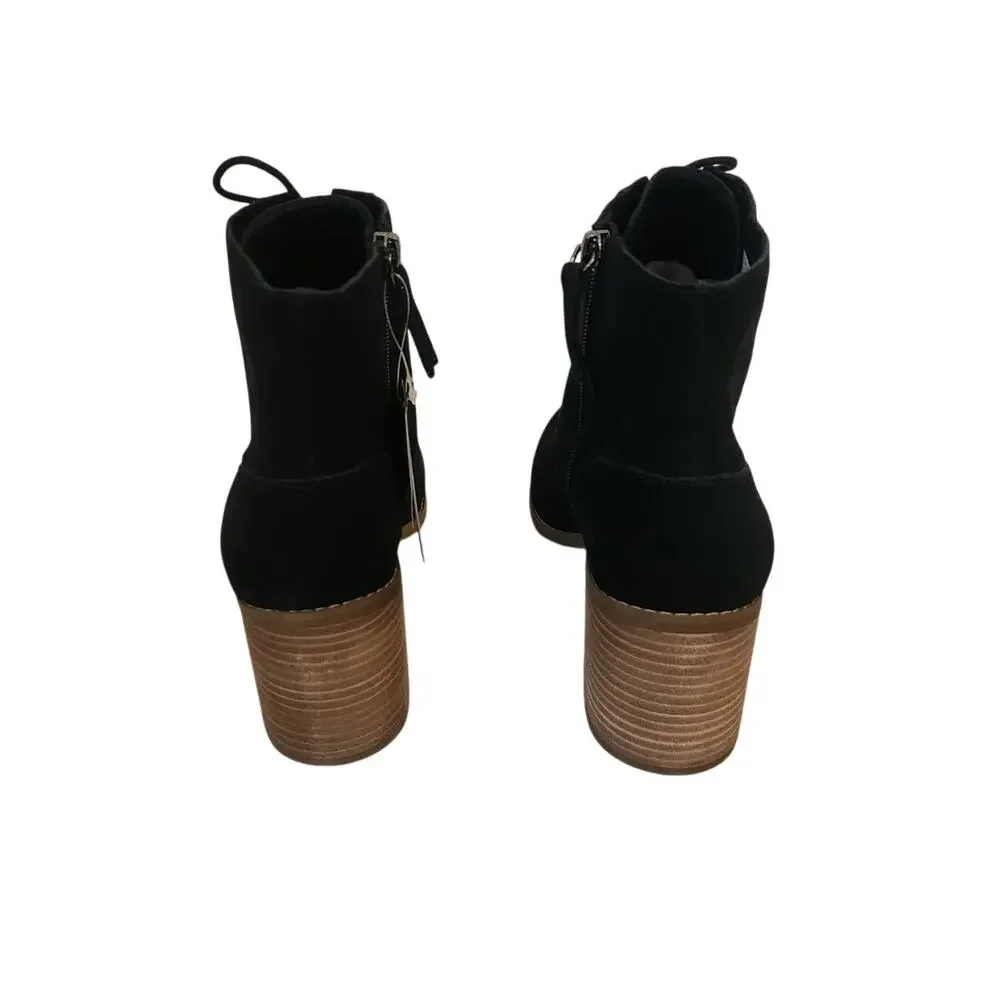 NIB Toms Evelyn Lace Up Suede Boot Lace-Up Black 11